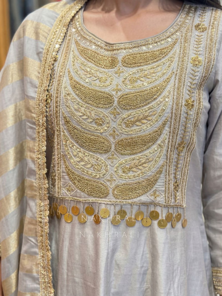 Nakkashi Grey Suit Set with Embroidery Sequin Work