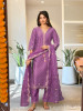 Aabroo Purple Embroidered Kurta Set with Scalloped Detailing
