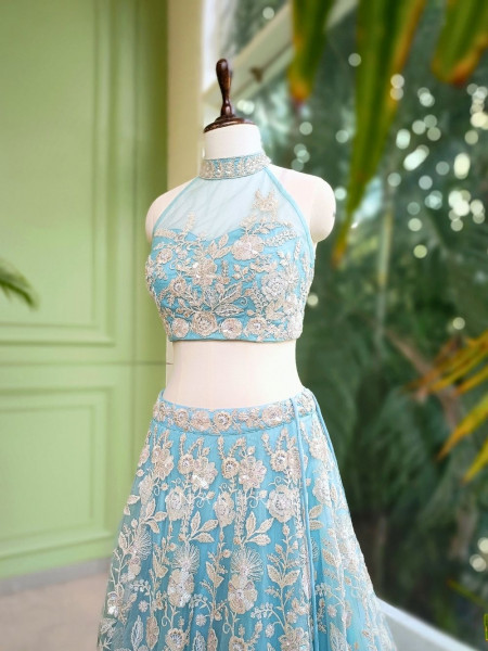 Aurelia Blue Net Lehenga with Sequin Embroidery