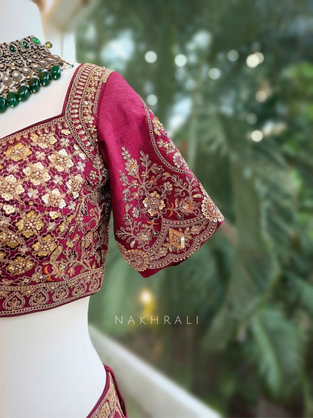 Zohra Maroon Bridal Lehenga with Hand Embroidery