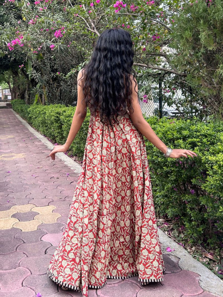 Maroon Spaghetti Cotton Maxi Dress