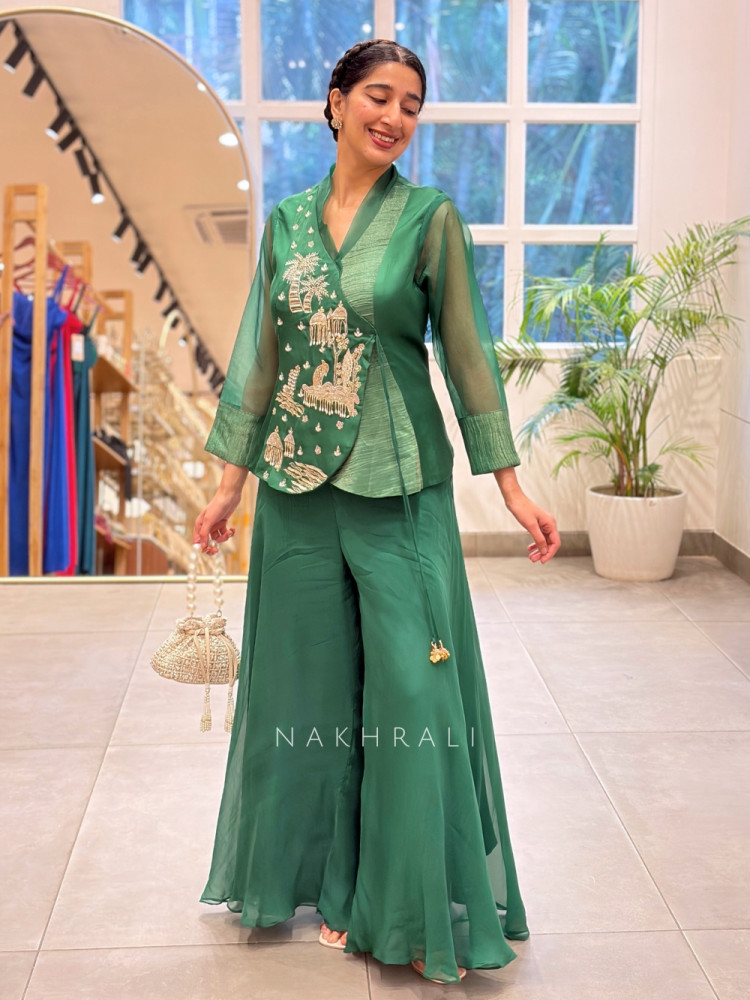 Image of Fortune Regal Green Indo-Western Palazzo Set