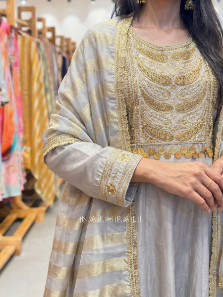 Nakkashi Grey Suit Set with Embroidery Sequin Work
