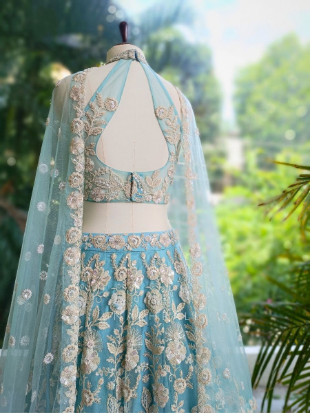 Aurelia Blue Net Lehenga with Sequin Embroidery