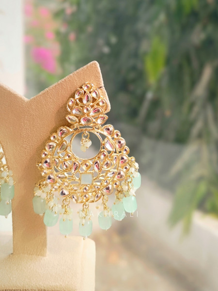 Aurevi Sea Green Kundan Earring & Tikka Set 541-Zyn03