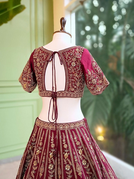 Zohra Maroon Bridal Lehenga with Hand Embroidery