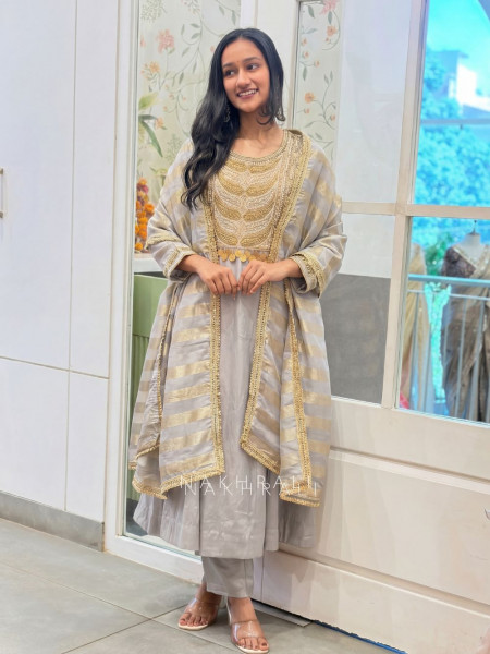 Nakkashi Grey Suit Set with Embroidery Sequin Work