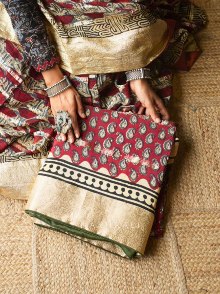 Tarang Red Paisley Handblock Saree