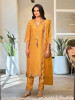 Aabroo Yellow Embroidered Kurta Set with Scalloped Detailing