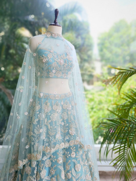 Aurelia Blue Net Lehenga with Sequin Embroidery