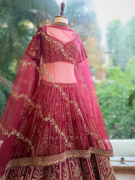 Zohra Maroon Bridal Lehenga with Hand Embroidery