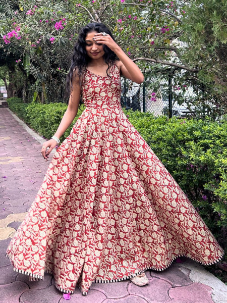 Maroon Spaghetti Cotton Maxi Dress