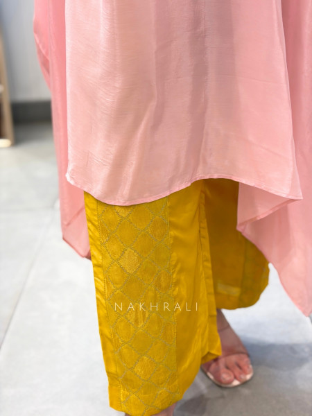Kesarika Yellow & Pink Modal SatinOmbré Kaftan Set