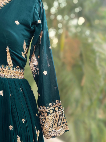 Elowen Teal Georgette Gharara Set with Zari Sequin Work