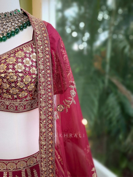 Zohra Maroon Bridal Lehenga with Hand Embroidery