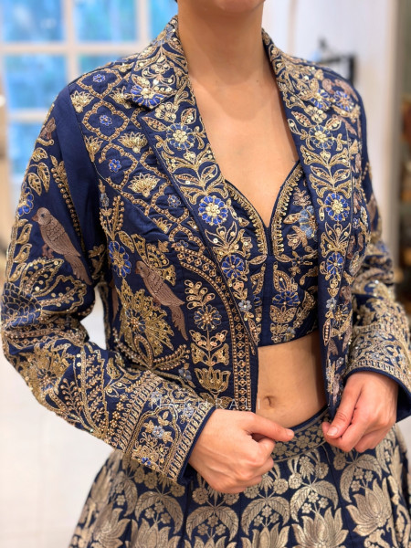 Sapphire Blue Indo-Western Lehenga Set With Jacket