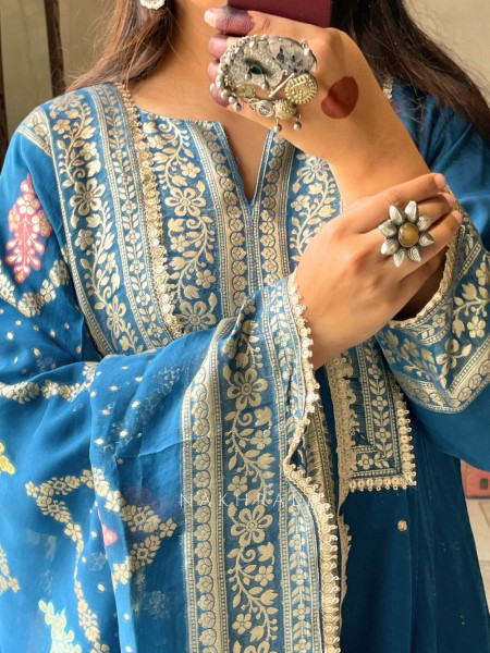 Noorani Blue Gota Work Suit Set