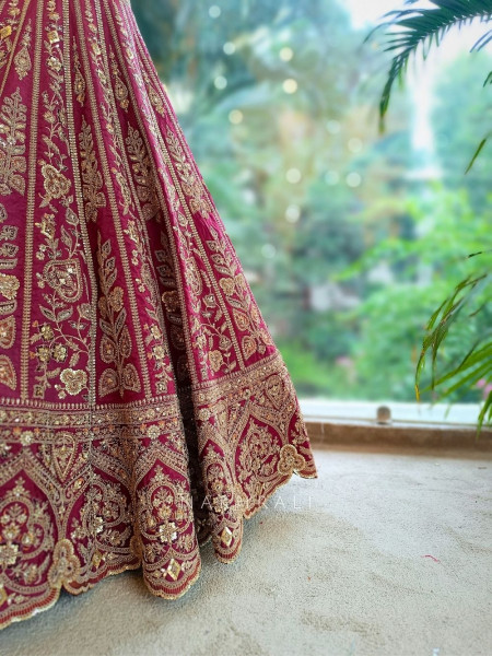 Zohra Maroon Bridal Lehenga with Hand Embroidery