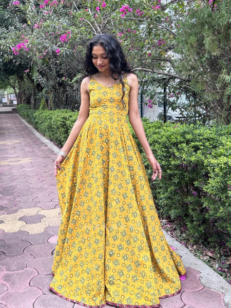 Yellow Spaghetti Cotton Maxi Dress