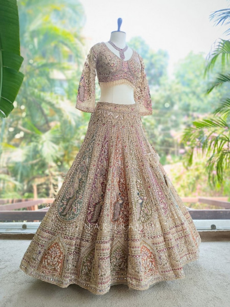 Shubhrang Beige Embroidered Sequin Lehenga Set