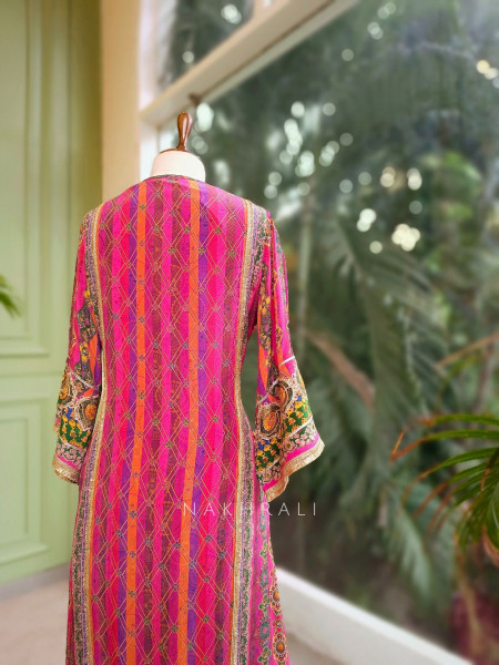 Aabroo Magenta Kurta Palazzo Set with Embroidered Detailing