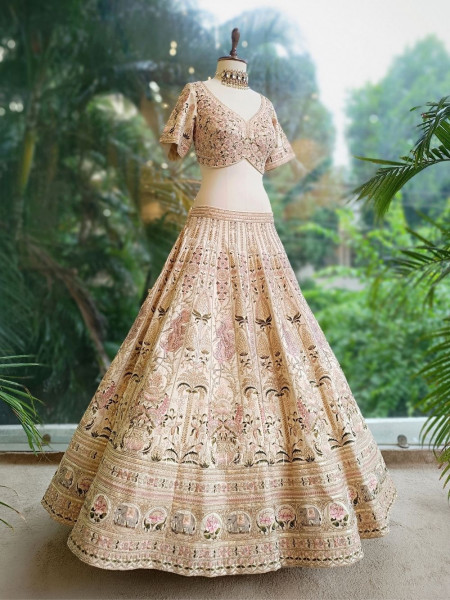 Padmavati Cream Bridal Lehenga with Beads and Embroidery