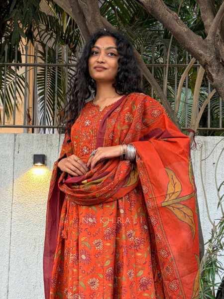 Utsaah Orange Anarkali Set with Printed Dupatta