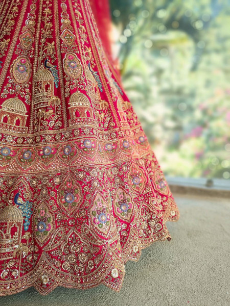 Rajvanya Red Unstitched Lehenga Set with Zari, Bead and Sequin Work