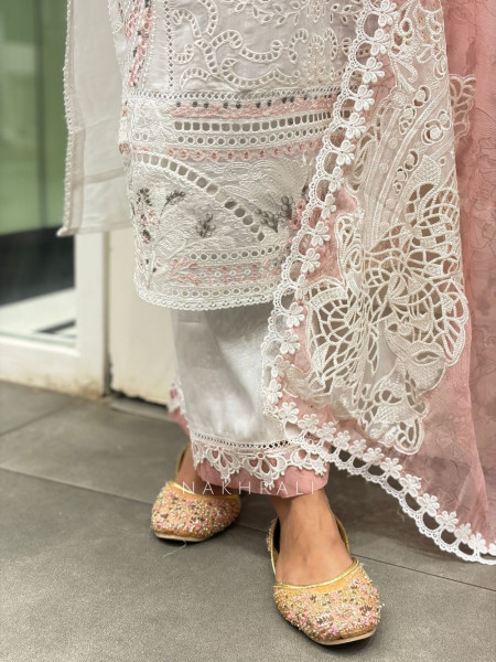 Noorja Three Piece Cutwork Suit Set with Beaded Detailing