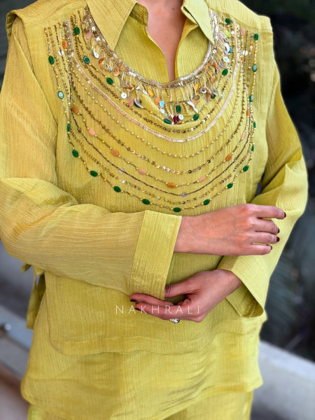 Nyra Green Tissue Indo-Western Layered Palazzo Set