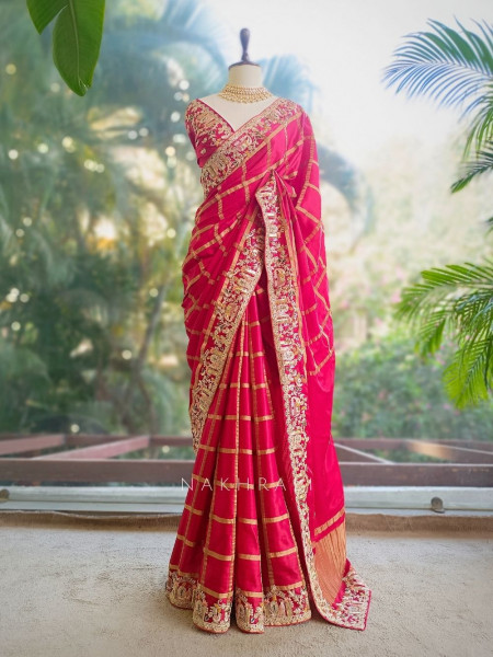 Kavira Red Saree with Zari Embroidered Border