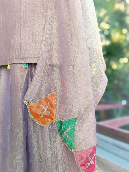 Meherza Lavender Embroidered Kurta Sharara Set with Dupatta