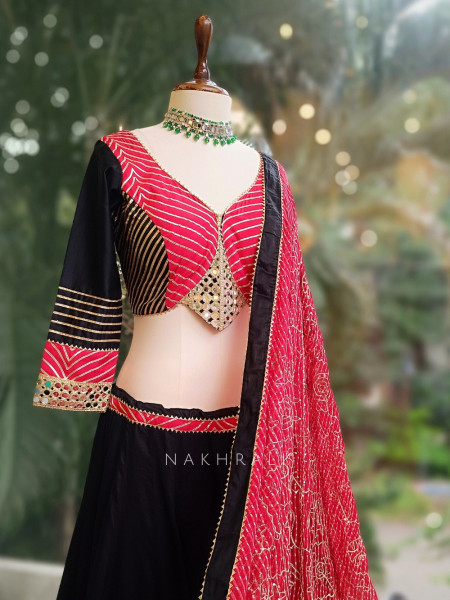Garba Glam Black Crop Top Lehenga- Dandiya Diva Collection