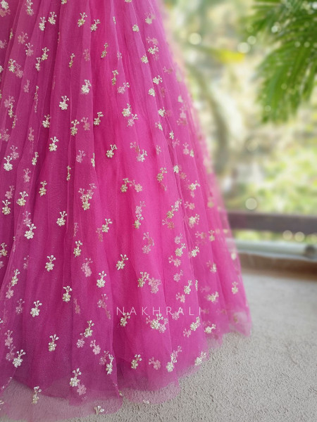 Pankhudi Magenta Lehenga Set with Mirror, Beads and Heavy Embroidery