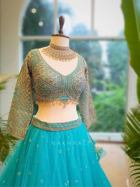 Lustre Enchant Blue Net Lehenga with Heavy Embroidered Blouse