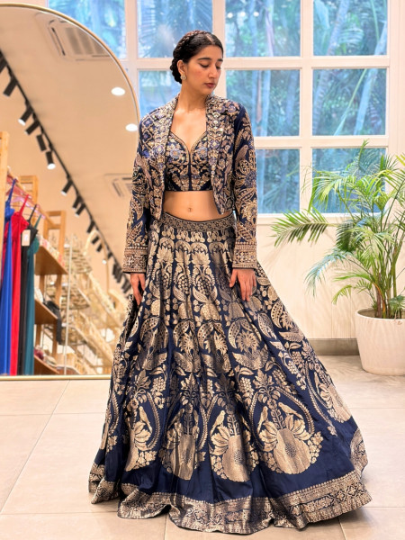 Sapphire Blue Indo-Western Lehenga Set With Jacket