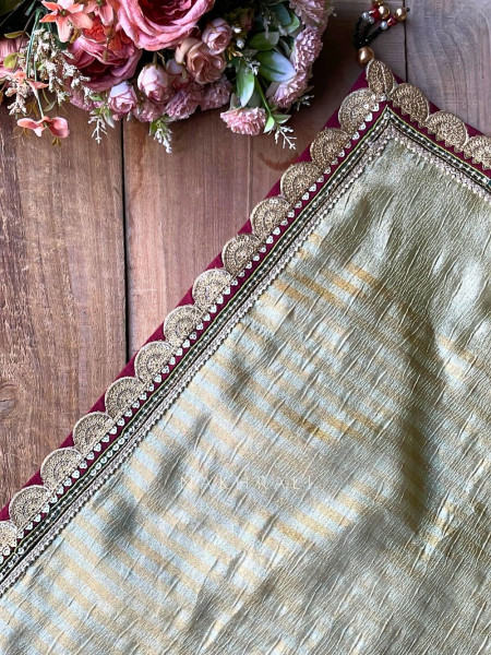 Navpallav Bottle Green Tissue Saree with Sequin Bead Embroidery