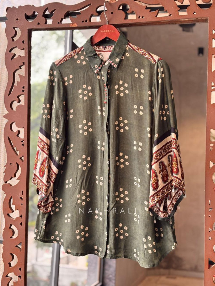 Image of Gatha Brown Printed Shirt in Soft Fabric
