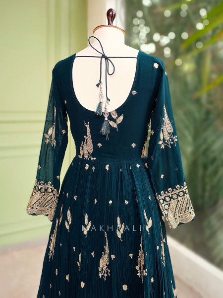 Elowen Teal Georgette Gharara Set with Zari Sequin Work