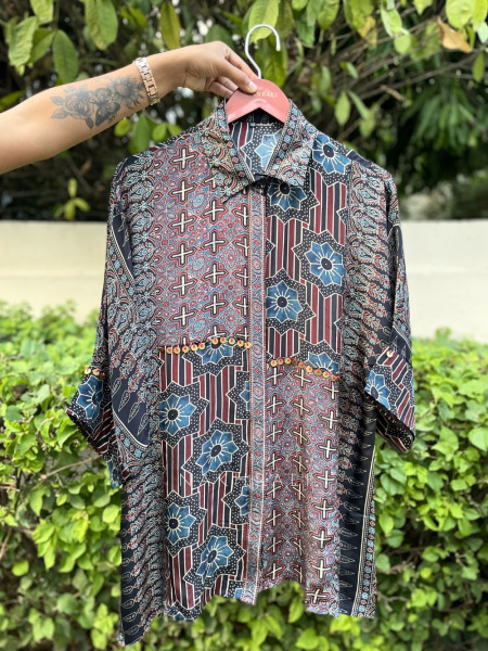 Vedya Charcoal Black Art Modal Printed Shirt