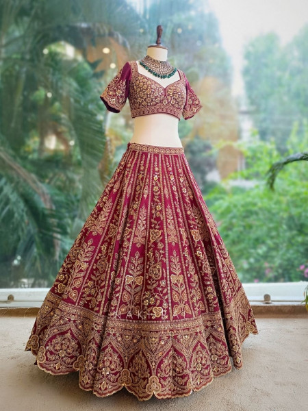 Zohra Maroon Bridal Lehenga with Hand Embroidery