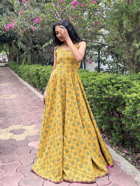 Yellow Spaghetti Cotton Maxi Dress