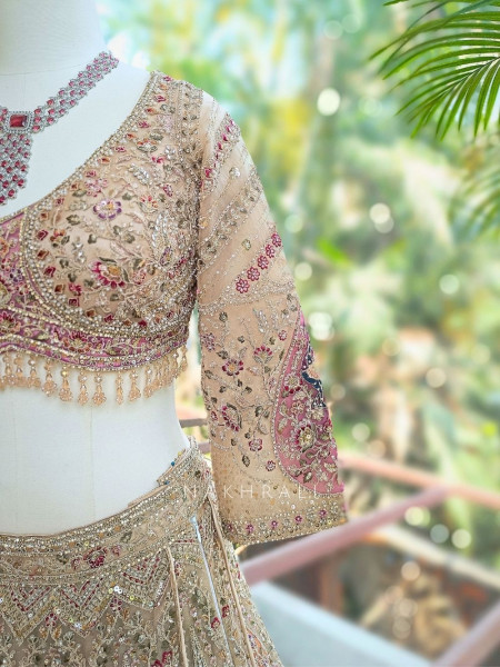 Shubhrang Beige Embroidered Sequin Lehenga Set