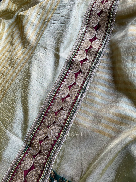 Navpallav Bottle Green Tissue Saree with Sequin Bead Embroidery