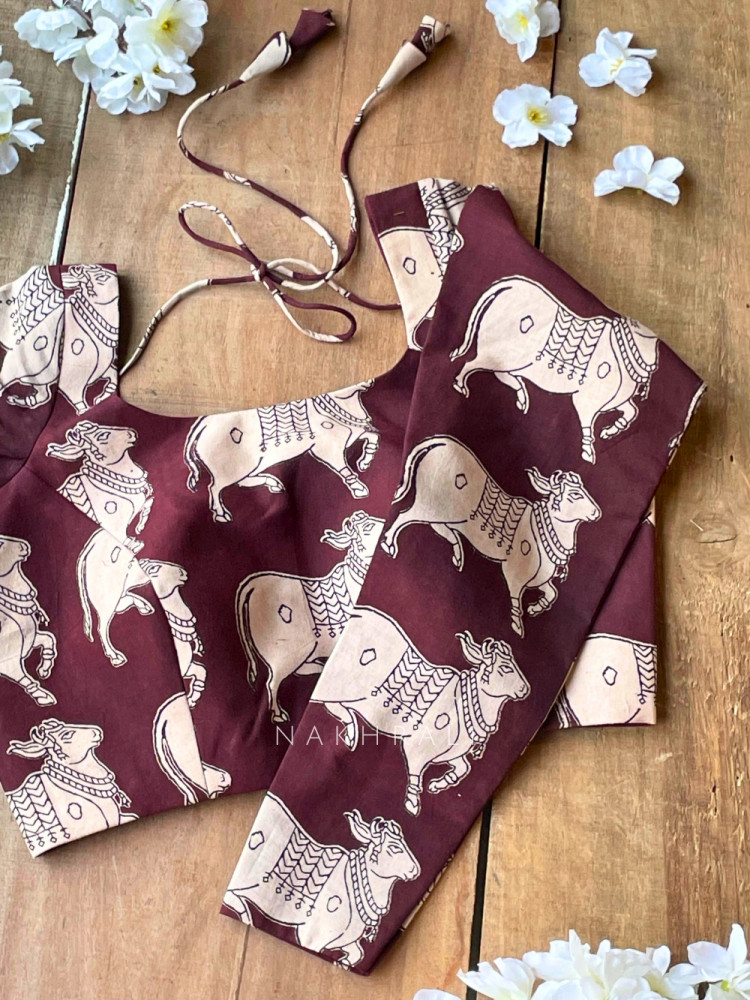 Image of Nandi Brown Cotton Printed Blouse