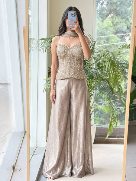 Ziba Light Brown Corset Palazzo Set
