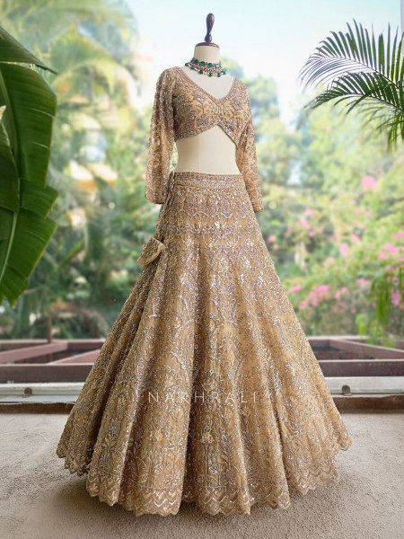 Swarnima Beige Net Lehenga with Detailed Sequin Work