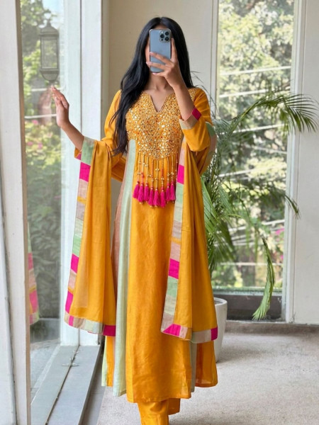 Ghungroo Yellow Anarkali Suit Set