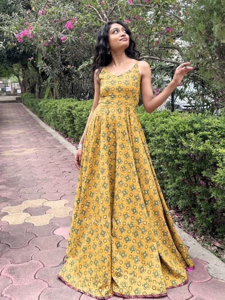 Yellow Spaghetti Cotton Maxi Dress