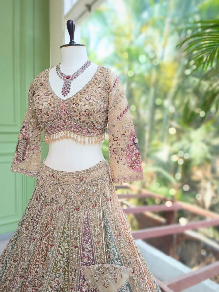Shubhrang Beige Embroidered Sequin Lehenga Set